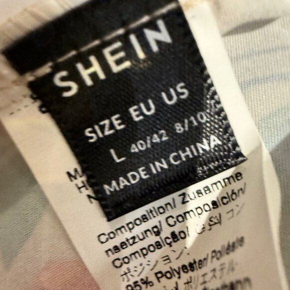 SHEIN Women's colorful floral gathered sleeve top with peplum; Size L - Picture 5 of 6